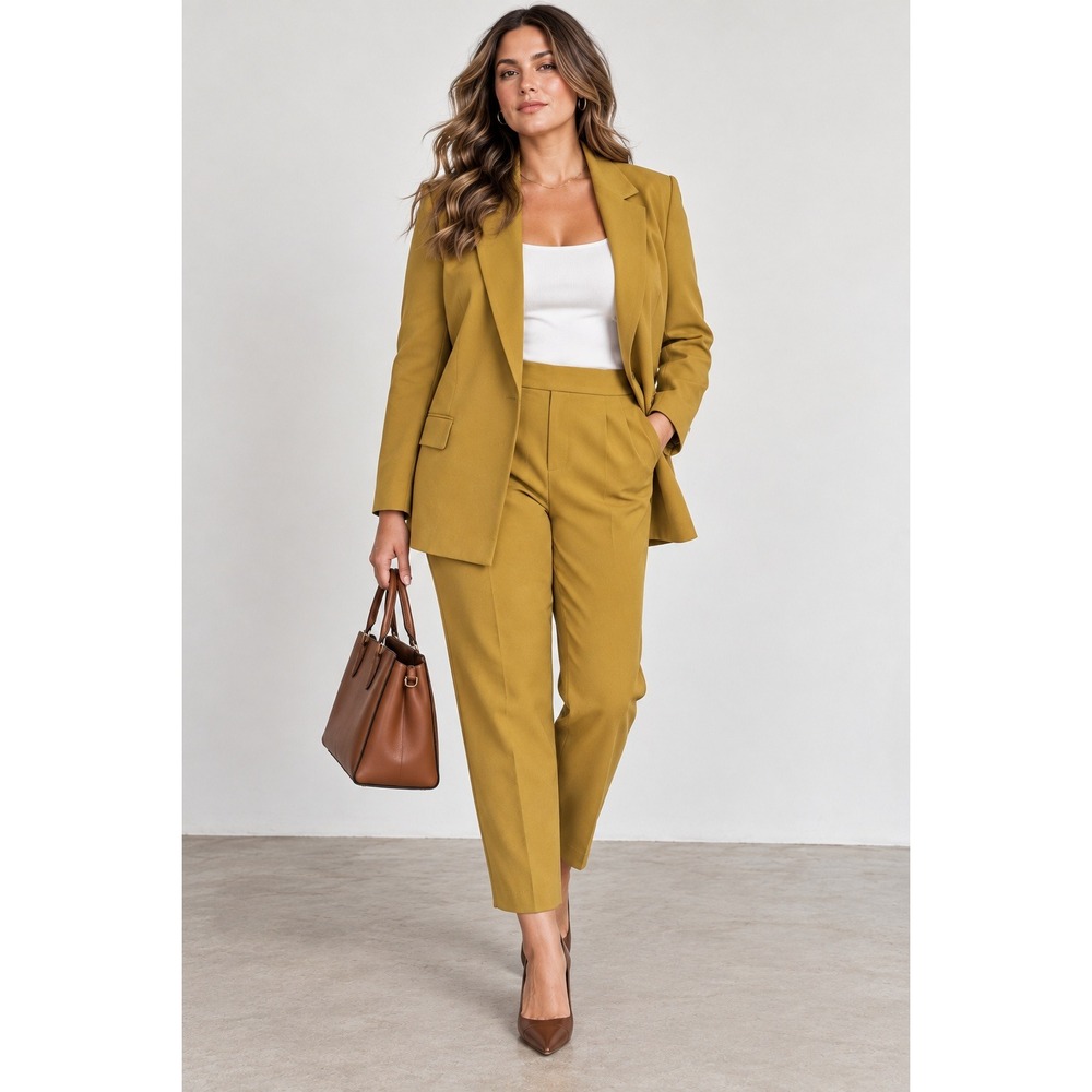 AllSaints Aleida Mustard Blazer Trouser Suit Set US 4/6 Minimalist Office Chic